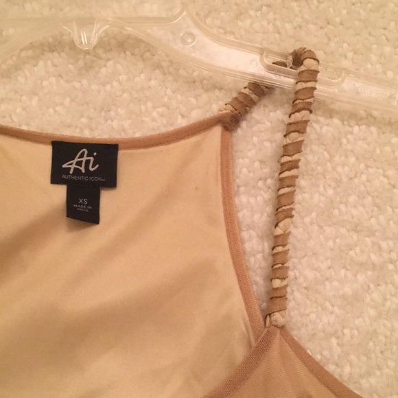 Braided Strap Round Neck Tank Cami Top Neutral Sheer & Lined Flowy Hem - Picture 4 of 5